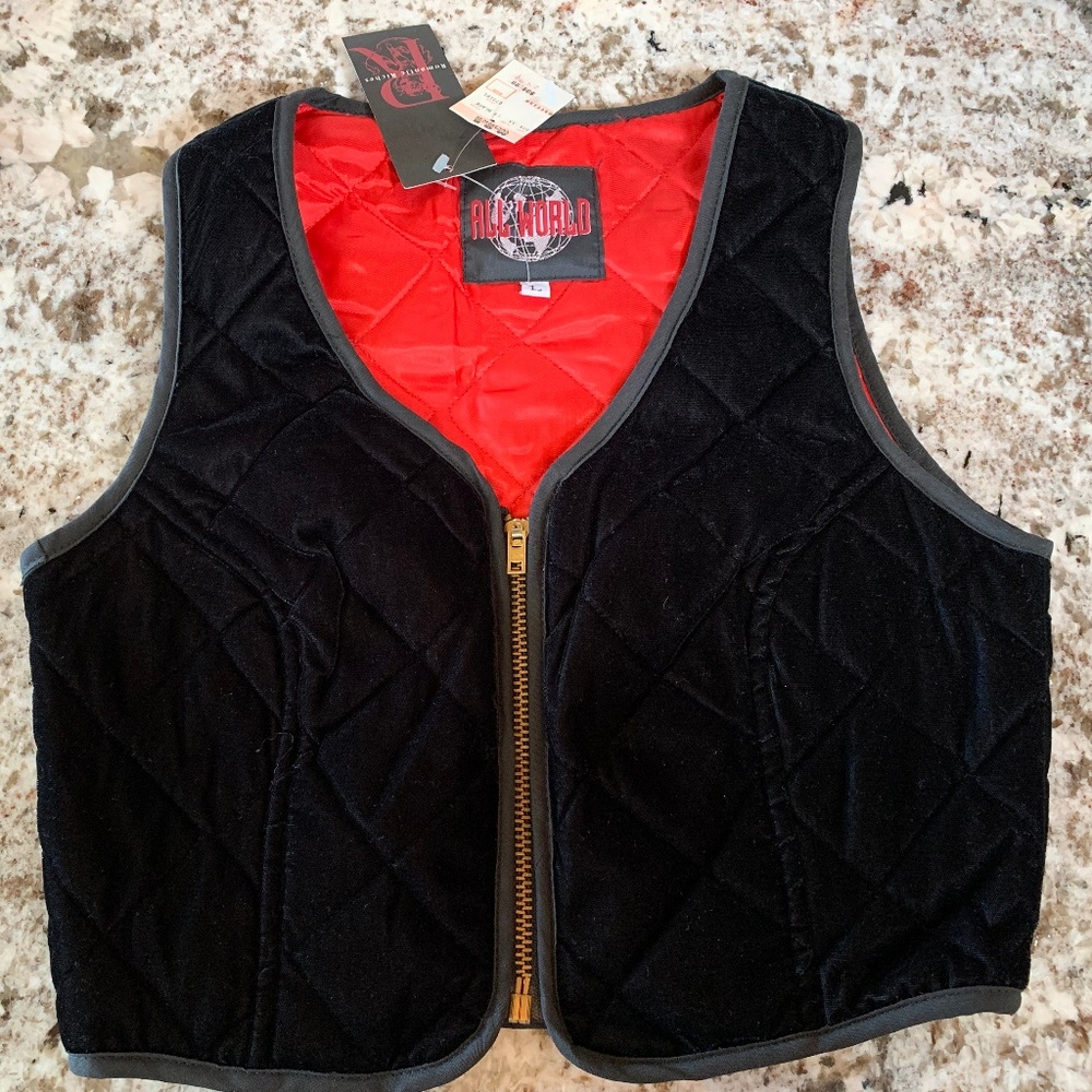 All World Black and Red Quilted Velveteen Vest, L